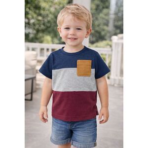 Wonder Nation Toddler Boys Colorblock Pocket Tee Navy Gray Burgundy Size 2T